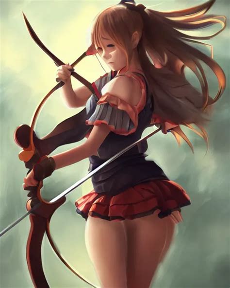 anime girl with a bow and arrow, artstation trending, | Stable Diffusion