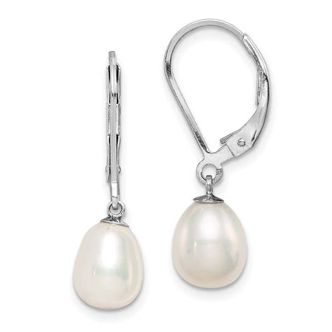 IceCarats - 925 Sterling Silver 8mm White Freshwater Cultured Pearl Leverback Earrings Lever ...