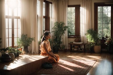 Premium AI Image | photo women doing meditation in home