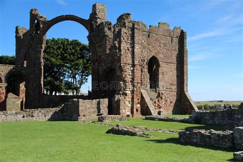 Lindisfarne Priory Ruins - Northumberland Stock Photo - Image of ...