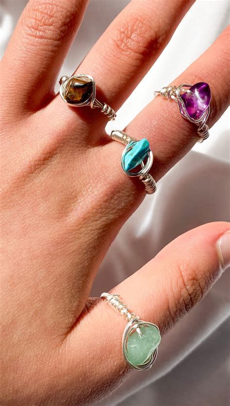 Wire-wrapped gemstone rings handmade | Etsy