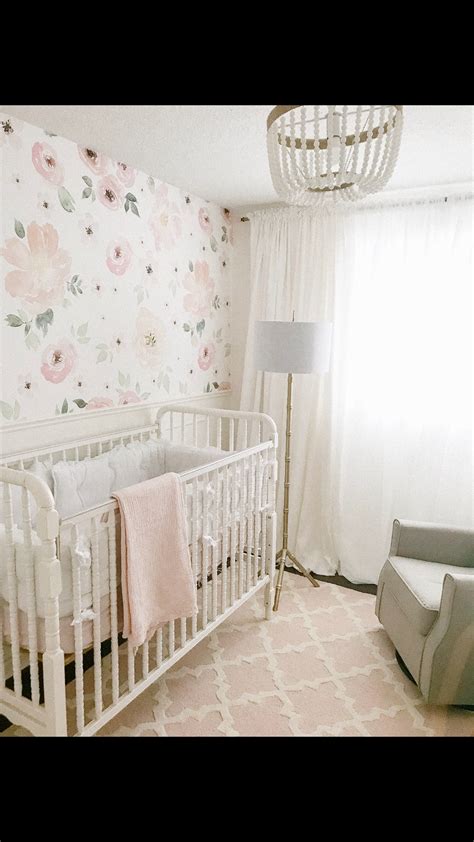 Jenny Lind crib with floral wallpaper creates a beautiful nursery for baby girl! Pink Damask ...