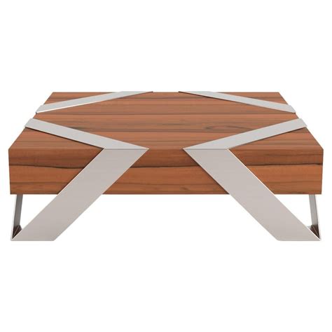 21st Century Modern Center Coffee Table Tineo Wood and Brushed Stainless Steel For Sale at 1stDibs