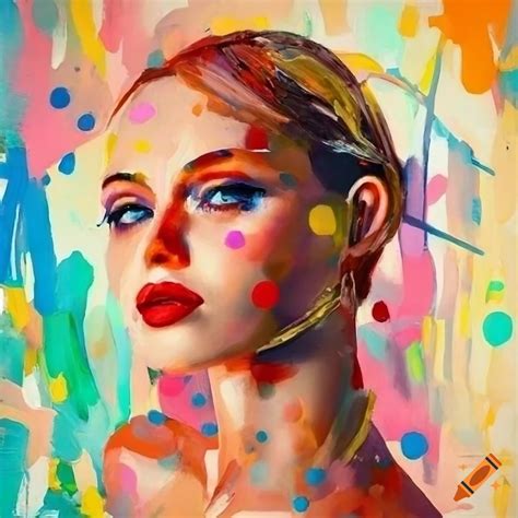 Abstract painting of women with vibrant colors and geometric shapes