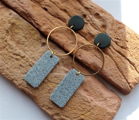 Dangle Hoop Earrings.polymer Clay Earrings. Granite Gray - Etsy | Diy earrings polymer clay ...