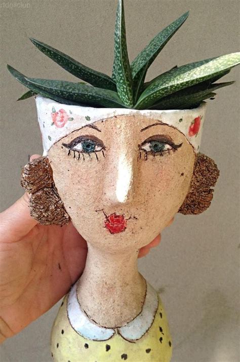 Handmade Ceramic Planter with a Face | Clay Pottery
