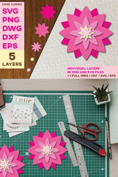 Paper Cut Flowers Template SVG Sublimation Flower Layers 3D