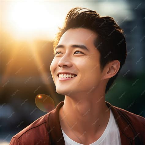 Premium AI Image | a man smiles in front of a sunset background.