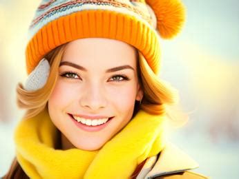 Cheerful Young Woman Wearing Winter Hat Looks Back At Camera Image & Design ID 0000966991 ...