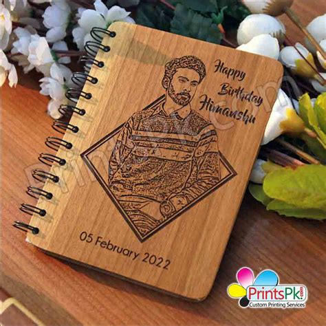 Customized photo Engraved Wood Diary, Personalized Notebook