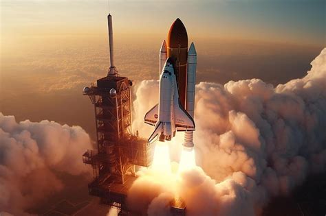 Premium Photo | A rocket flying in the sky with the space shuttle in the background