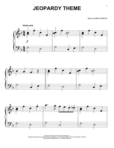 Jeopardy Theme By - Digital Sheet Music For Big Note Piano - Download ...