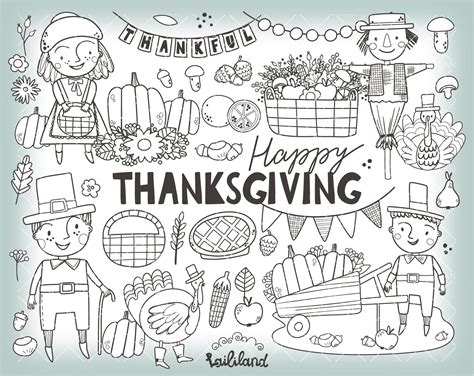 Thanksgiving Black and White Clipart Happy Thanksgiving - Etsy UK