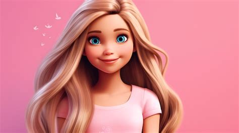 Premium AI Image | Blue eyed long hair Barbie girl looking front with cute smile on pink background