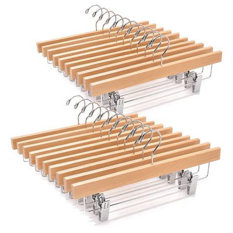 ACSTEP Wooden Pants Hangers with Clips 25 Pack 14 Inch, Wood Skirt ...