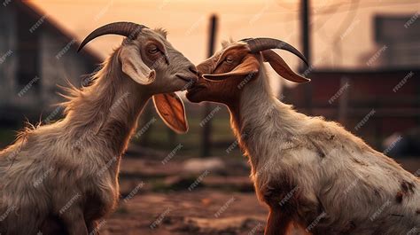 Premium Photo | Two young goats fighting with their heads at an animal ...