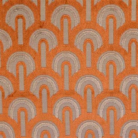 Luxury burnt orange art deco arch pattern velvet curtain and upholstery fabric | Art deco fabric ...