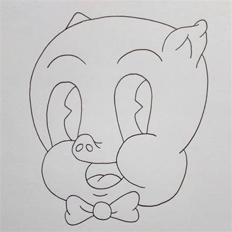 Animated outline pig face with tiny tie-bow tattoo design - Tattooimages.biz