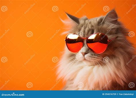 Portrait Ragamuffin Cat with Sunglasses Orange Background Stock Illustration - Illustration of ...
