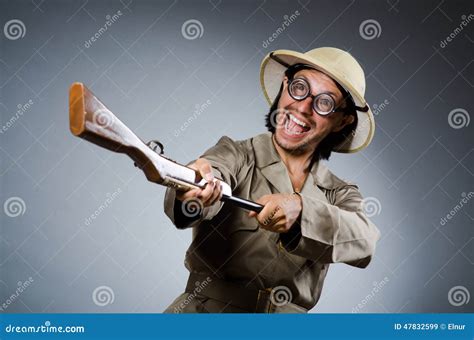 Funny safari hunter stock image. Image of rifle, clothing - 47832599