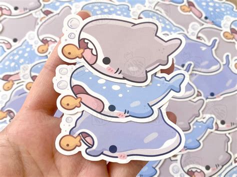 Cute Snacking Shark Stickers, Shark Eating Goldfish Cracker Stickers ...