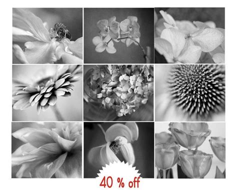 Floral wall art set black and white print set of 9 gallery | Etsy