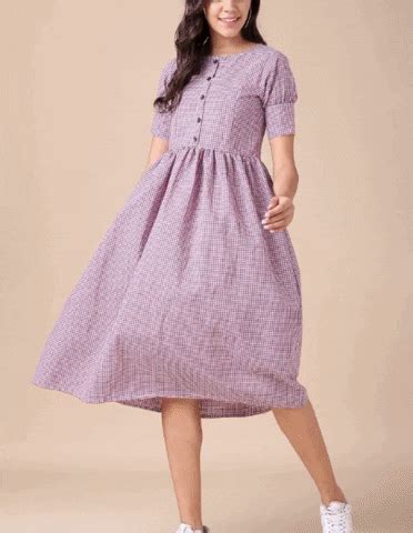 Generic Women's Cotton Check Printed Dresses (Light Pink)-PID43798