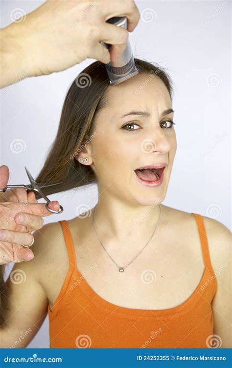 Girl Screaming Getting Hair Cut and Shaved Stock Image - Image of cute, model: 24252355