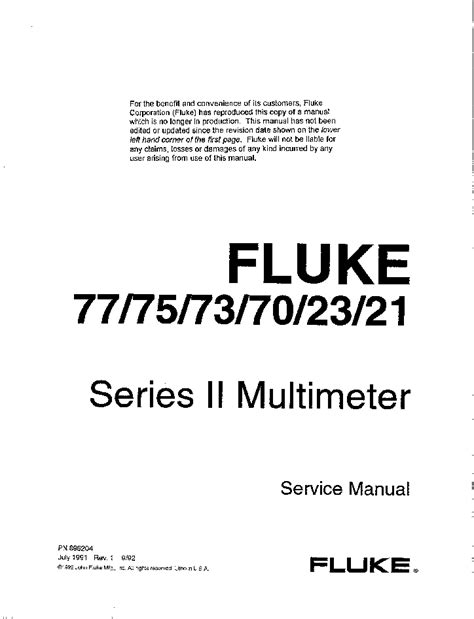 FLUKE 77 75 73 70 23 21 SERIES II MULTIMETER SM Service Manual download ...