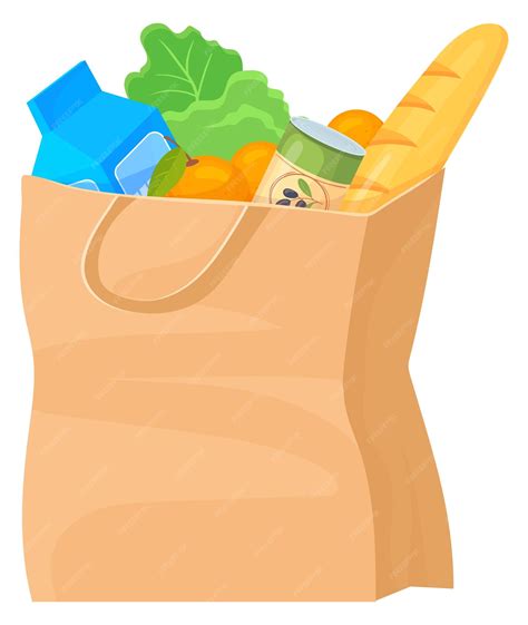 Premium Vector | Paper bag with supermarket purchases Cartoon groceries pack