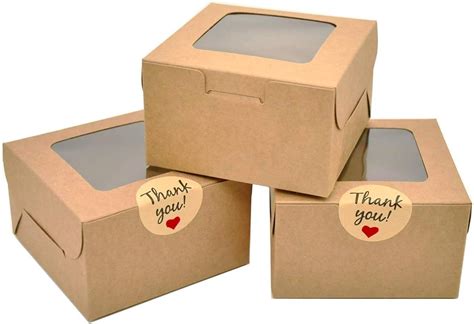Amazon.com: Thenshop 100 Pcs Dessert Boxes Pastry Boxes Cookie Brown Bakery Boxes with Clear ...