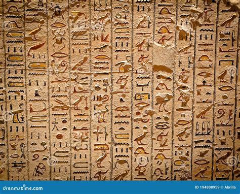 Ancient Egyptian Writing, Egyptian Hieroglyphs, Wall Inscriptions Editorial Stock Image - Image ...