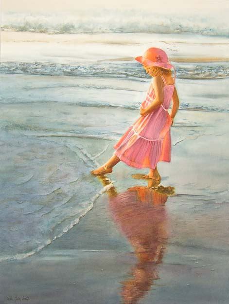 Watercolor figurative painting-little girl with pink dress and hat at ...