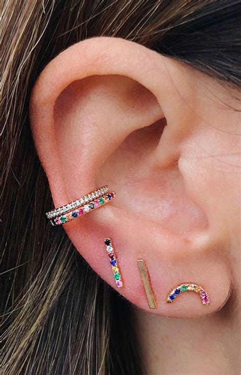 Cupcake Colorful Crystals Ear Cuff & Straight Rainbow Earring Studs in Gold | Crystal ear cuff ...