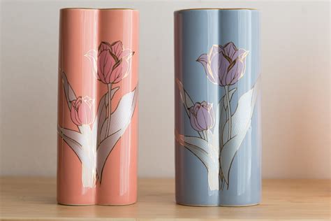 80's Flower Vases - Vintage Art Deco Pastel Pink and Blue Heart Shaped Ceramic Vases - Retro ...