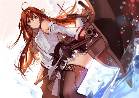 Wallpaper : anime girls, Kantai Collection, lifting skirt, Kongou KanColle, mangaka 1500x1061 ...