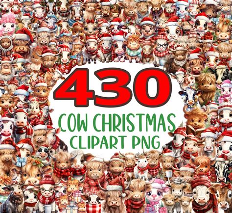 430 Cow Christmas PNG Clipart Mega Bundle, Christmas Cute Cow for ...