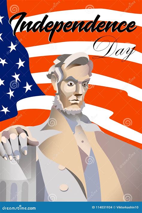 De Affiche Van De De Onafhankelijkheidsdag Van De V.S. Abraham Lincoln-monument, Vlag De V.S. Op ...