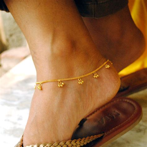 18K Gold Anklet/Bracelet with Bells, Ankle Bracelet, Gold Bell Dainty - Abhika Jewels