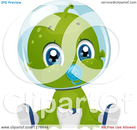 Clipart of a Cute Baby Boy Alien Sucking on a Pacifier and Sitting in a Diaper - Royalty Free ...