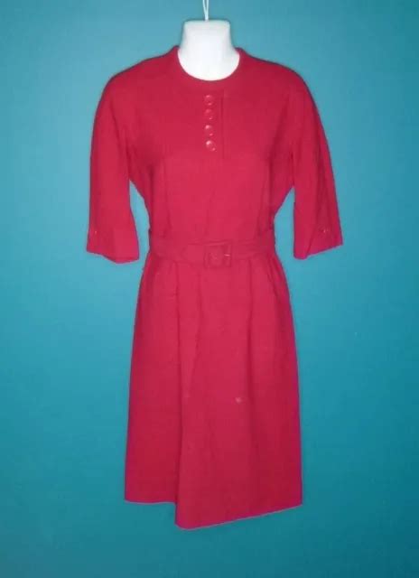 VTG 50S 60S Harvey Berin Karen Stark Classic Pinkish Red Wool Wiggle Dress SzS $64.00 - PicClick