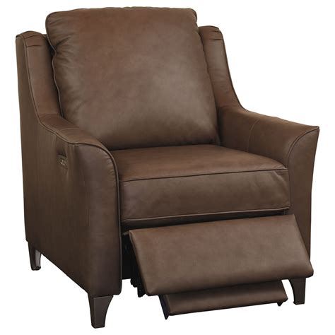 Bassett Magnificent Motion Customizable Power Headrest Recliner with Flare Arms and Metal Legs ...