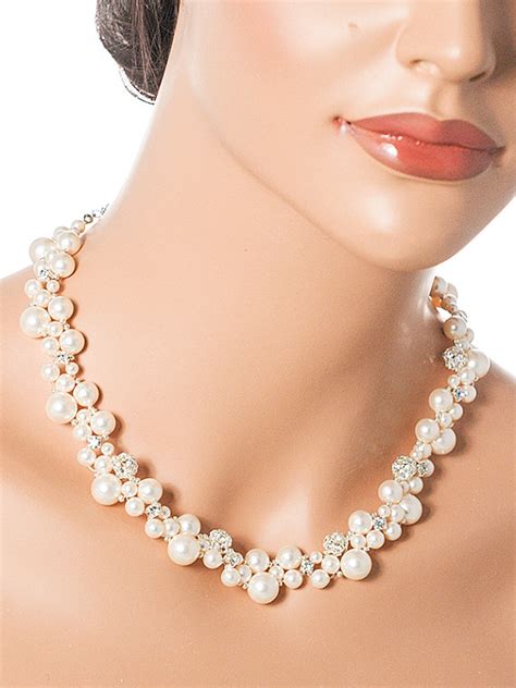 Swarovski Bridal Necklace, Crystal And Pearl Cluster Wedding Necklace ...