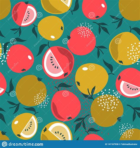 Apples and Leaves, Colorful Seamless Pattern Stock Vector - Illustration of fruity, design ...