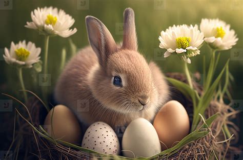 Rabbit with painted easter eggs stock photo (270065) - YouWorkForThem