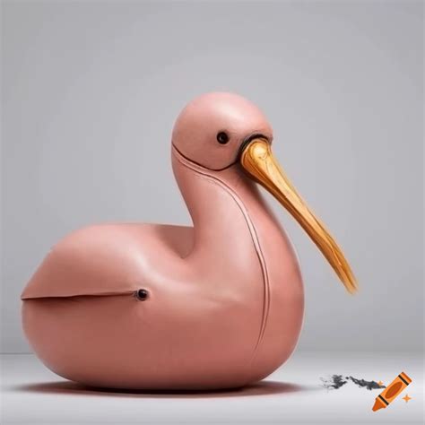 White leather spoonbill-shaped sofa on Craiyon
