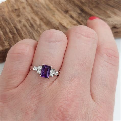 Art Deco Style 1.02ct Amethyst and Diamond Ring - Jewellery Discovery