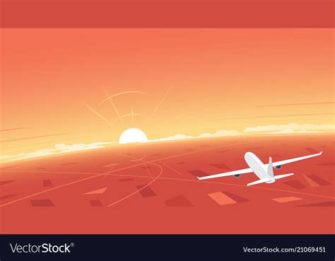 Plane flying and sunset banner background Vector Image