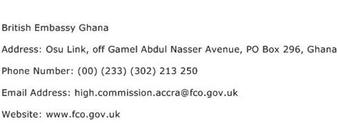 British Embassy Ghana Address, Contact Number of British Embassy Ghana