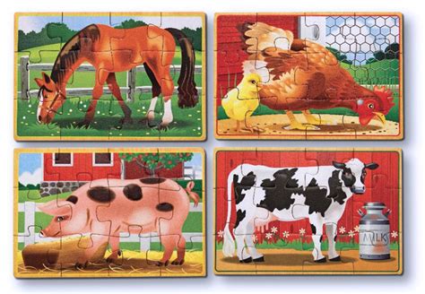 FARM ANIMALS 4 X 12 PC WOODEN JIGSAW PUZZLE - Puzzle Palace Australia